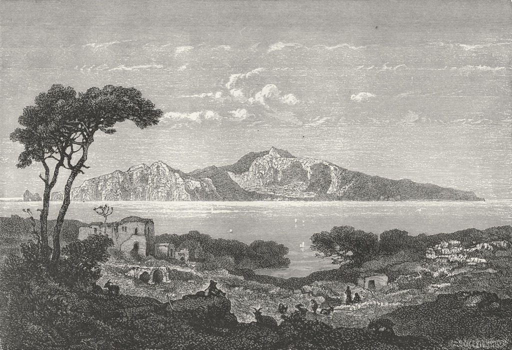 ITALY. Capri, from Massa Lubrense c1885 old antique vintage print picture